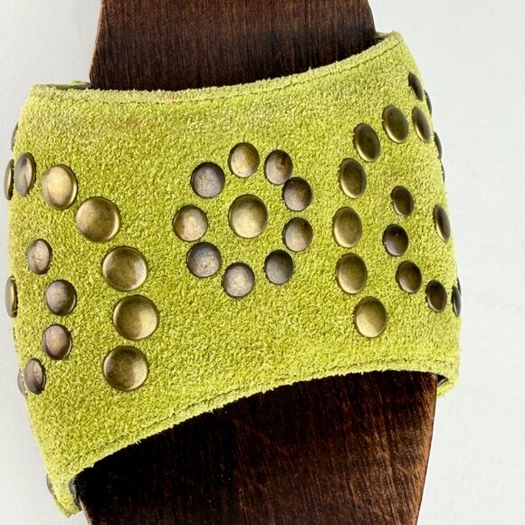 Wood Clogs Donald J Pliner Western Couture Green Suede Studded sz 5 - Picture 5 of 10